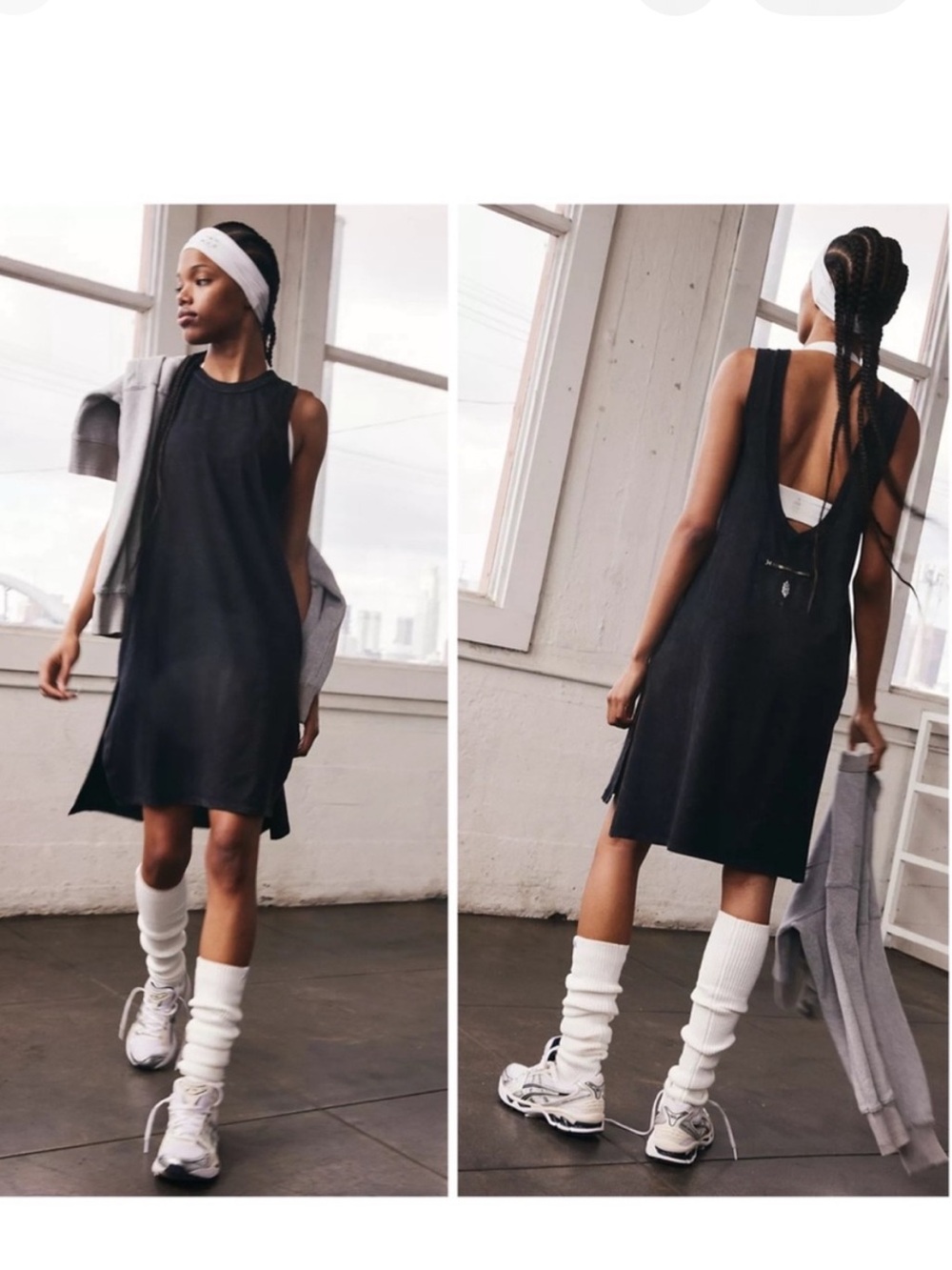Free People Movement Hot ShotTunic Dress Size Large Black Sleeveless Scoop Back